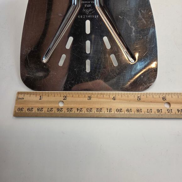 Vintage Foley MPLS Stainless Wide Slotted Spatula Turner Black Handle USA - Picture 6 of 6